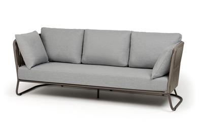 Диван 4SIS "Багамы" диван 3-местный плетеный из роупа, каркас алюминий бежево-серый (RAL7006) муар, роуп серо-коричневый 23мм, ткань светло-серая арт. BAG-S-3-001 RAL7006 Mua S-G-brown(H-gray)