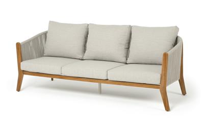 Диван 4SIS "Сидней" диван 3-местный плетеный из роупа, основание тик, каркас алюминий бежевый, роуп бежевый, ткань бежевая арт. RY24039B-3S