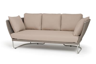 Диван 4SIS "Фиджи" диван 3-местный плетеный из роупа, каркас алюминий светло-серый (RAL7035) муар, роуп серый меланж круглый, ткань Mossle бежевая арт. FID-S-3-001 RAL7035 Mua mel-grey(beige160)