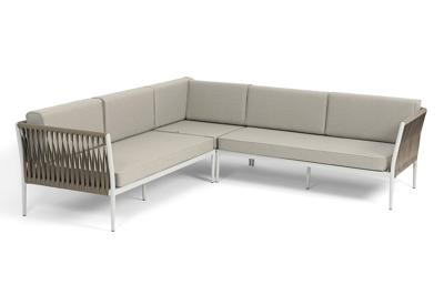 Диван 4SIS "Касабланка" диван модульный плетеный из роупа, каркас алюминий, роуп серо-коричневый 23мм, ткань бежевая 15052 арт. KAS-MS-001 RAL7035 G-brown(beige15052)