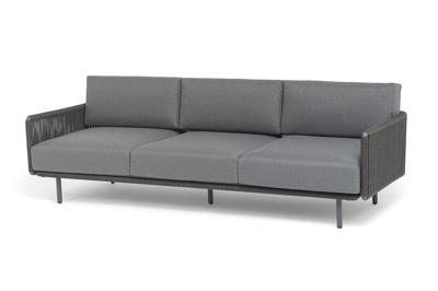 Диван 4SIS "Джелло" диван 3-местный плетеный из роупа, каркас алюминий темно-серый (RAL7024) муар, роуп темно-серый круглый, ткань темно-серая 027 арт. JEL-S-3-001 RAL7024 Mua D-grey(D-gray027)