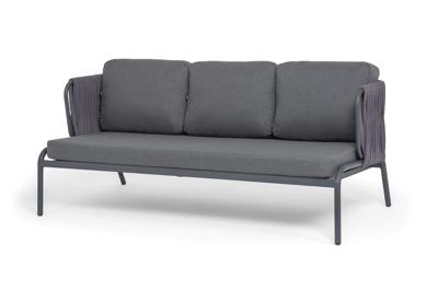 Диван 4SIS "Ронда" диван 3-местный плетеный из роупа, каркас алюминий темно-серый (RAL7024) муар, роуп серый 40 мм tex, ткань темно-серая 027 арт. RON-S-3-001 RAL7024 MuaT-grey(D-gray027)
