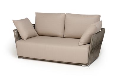 Диван 4SIS "Форли" диван 2-местный плетеный из роупа, каркас алюминий светло-серый (RAL7035) муар, роуп серо-коричневый 23мм, ткань Mossle бежевая арт. FOR-S-2-002 RAL7035 Mua G-brown(beige160)