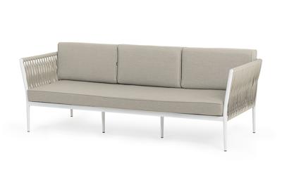 Диван 4SIS "Касабланка" диван 3-местный плетеный из роупа, каркас алюминий белый муар, роуп бежевый 20мм, ткань бежевая 15052 арт. KAS-S-3-001 W Mua beige(beige15052)