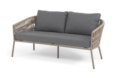 Диван 4SIS "Комо" диван 2-местный плетеный из роупа, каркас алюминий бежево-серый (RAL7006) муар, роуп серо-коричневый 23мм, ткань темно-серая 027 арт. COM-S-2-001 RAL7006 Mua S-G-brown(D-gray027)