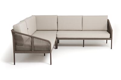 Диван 4SIS "Канны" диван модульный плетеный из роупа, каркас алюминий коричневый (RAL8016) муар, роуп коричневый круглый, ткань бежевая 15052 арт. KAN-MS-001 RAL8016 Mua brown(beige15052)
