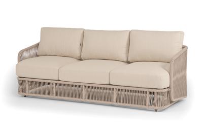 Диван 4SIS "Альбано" диван 3-местный плетеный из роупа, каркас алюминий светло-серый (RAL7035) муар, роуп бежевый круглый, ткань Mossle светло-бежевая арт. ALB-S-3-001 RAL7035 Mua beige(beige100)