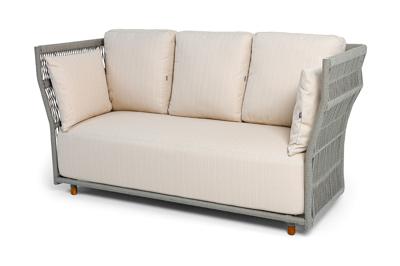 Диван 4SIS "Лугано" диван 3-местный плетеный из роупа, каркас алюминий светло-серый (RAL7035) муар, роуп серый меланж круглый, ткань Mossle светло-бежевая арт. LUG-S-3-001 RAL7035 Mua mel-grey(beige100)