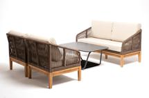 Диван 4SIS "Канны" диван 2-местный плетеный из роупа, основание дуб, роуп коричневый круглый, ткань бежевая арт. KAN-S-2-T001 brown(beige)