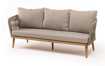 Диван 4SIS "Мальорка" диван 3-местный плетеный из роупа, основание дуб, роуп серо-коричневый 23мм, ткань бежевая 052 арт. MAL-S-3-T002 S-G-brown(beige052)