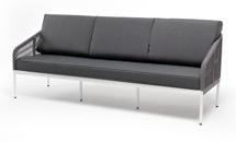 Диван 4SIS "Канны" диван 3-местный плетеный из роупа, каркас алюминий белый шагрень, роуп светло-серый круглый, ткань серая арт. KAN-S-3-001 W SH H-grey(gray)