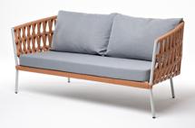 Диван 4SIS "Диего" диван 2-местный плетеный из роупа, каркас алюминий светло-серый (RAL7035) шагрень, роуп оранжевый меланж круглый, ткань светло-серая арт. DIE-S-2-001 RAL7035 SH mel-orange(H-gray)