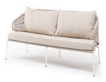 Диван 4SIS "Милан" диван 2-местный плетеный из роупа, каркас алюминий белый муар, роуп бежевый круглый, ткань бежевая 035 арт. MIL-S-2-001 W Mua beige(beige035)