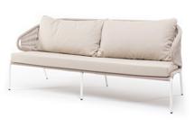 Диван 4SIS "Милан" диван 3-местный плетеный из роупа, каркас алюминий белый, роуп бежевый круглый, ткань бежевая арт. MIL-S-3-001 W Mua beige(beige035)