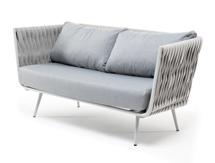 Диван 4SIS "Монако" диван 2-местный плетеный из роупа, каркас алюминий светло-серый (RAL7035) муар, роуп светло-серый 40 мм, ткань светло-серая арт. MON-S-2-001 W Mua H-grey(H-gray)