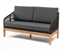 Диван 4SIS "Канны" диван 2-местный плетеный из роупа, основание дуб, роуп темно-серый круглый, ткань темно-серая арт. KAN-S-2-T001 D-grey(D-gray019)