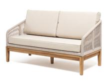 Диван 4SIS "Канны" диван 2-местный плетеный из роупа, основание дуб, роуп бежевый круглый, ткань бежевая арт. KAN-S-2-T001 beige(beige035)