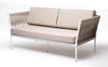 Диван 4SIS "Касабланка" диван 2-местный плетеный из роупа, каркас алюминий белый муар, роуп бежевый 20мм, ткань бежевая 15052 арт. KAS-S-2-001 W Mua beige(beige15052)