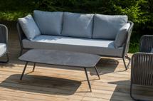 Диван 4SIS "Багамы" диван 3-местный плетеный из роупа, каркас алюминий темно-серый (RAL7024) муар, роуп серый 15мм, ткань светло-серая арт. BAG-S-3-001 RAL7024 Mua grey(H-gray)