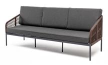 Диван 4SIS "Канны" диван 3-местный плетеный из роупа, каркас алюминий темно-серый (RAL7024) муар, роуп коричневый круглый, ткань темно-серая 027 арт. KAN-S-3-001 RAL7024 Mua brown(D-gray027)