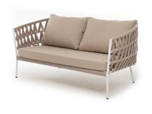 Диван 4SIS "Диего" диван 2-местный плетеный из роупа, каркас алюминий светло-серый (RAL7035) шагрень, роуп бежевый круглый, ткань бежевая 15052 арт. DIE-S-2-001 RAL7035 SH beige(beige15052)