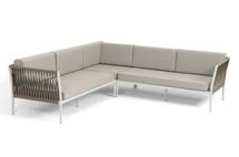 Диван 4SIS "Касабланка" диван модульный плетеный из роупа, каркас алюминий, роуп серо-коричневый 23мм, ткань бежевая 15052 арт. KAS-MS-001 RAL7035 G-brown(beige15052)