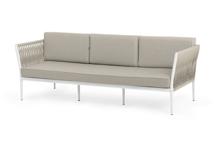 Диван 4SIS "Касабланка" диван 3-местный плетеный из роупа, каркас алюминий белый муар, роуп бежевый 20мм, ткань бежевая 052 арт. KAS-S-3-001 W Mua beige(beige052)