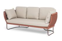 Диван 4SIS "Фиджи" диван 3-местный плетеный из роупа, каркас алюминий коричневый (RAL8016) муар, роуп красный (8372) круглый tex, ткань Mossle бежевая арт. FID-S-3-002 RAL8016 Mua T-red8372(beige160)