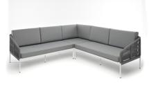 Диван 4SIS "Канны" диван модульный плетеный из роупа, каркас алюминий белый, роуп светло-серый круглый, ткань светло-серая арт. KAN-MS-001 W H-grey(H-gray)