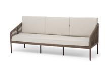 Диван 4SIS "Канны" диван 3-местный плетеный из роупа, каркас алюминий коричневый (RAL8016) муар, роуп коричневый круглый, ткань бежевая 15052 арт. KAN-S-3-001 RAL8016 Mua brown(beige15052)