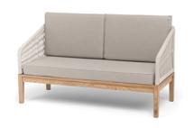 Диван 4SIS "Канны" диван 2-местный плетеный из роупа, основание дуб, роуп бежевый круглый, ткань бежевая 15052 арт. KAN-S-2-T002 beige(beige15052)