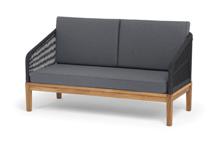 Диван 4SIS "Канны" диван 2-местный плетеный из роупа, основание дуб, роуп темно-серый круглый, ткань темно-серая 027 арт. KAN-S-2-T002 D-grey(D-gray027)