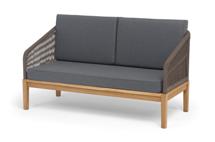 Диван 4SIS "Канны" диван 2-местный плетеный из роупа, основание дуб, роуп коричневый круглый, ткань темно-серая 027 NEW арт. KAN-S-2-T002 brown(D-gray027)