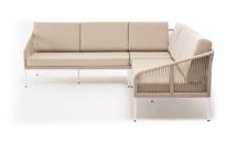 Диван 4SIS "Канны" диван модульный плетеный из роупа, каркас алюминий белый, роуп бежевый круглый, ткань бежевая 035 арт. KAN-MS-001 W Mua beige(beige)