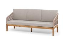 Диван 4SIS "Канны" диван 3-местный плетеный из роупа, основание дуб, роуп бежевый круглый, ткань бежевая 15052 арт. KAN-S-3-T002 beige(beige15052)