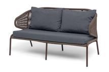 Диван 4SIS "Милан" диван 2-местный плетеный из роупа, каркас алюминий коричневый (RAL8016) муар, роуп коричневый круглый, ткань темно-серая 027 арт. MIL-S-2-001 RAL8016 Mua brown(D-gray027)