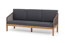 Диван 4SIS "Канны" диван 3-местный плетеный из роупа, основание дуб, роуп коричневый круглый, ткань темно-серая 027 арт. KAN-S-3-T002 brown(D-gray027)