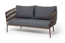 Диван 4SIS "Диего" диван 2-местный плетеный из роупа, каркас алюминий коричневый (RAL8016) муар, роуп коричневый круглый, ткань темно-серая 027 арт. DIE-S-2-001 RAL8016 Mua brown(D-gray027) OLD