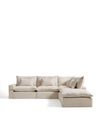 Диван La Forma (ех Julia Grup) Угловой модульный диван Anarela бежевый из льна и вискозы со съемным чехлом, 347 x 307 арт. 483151