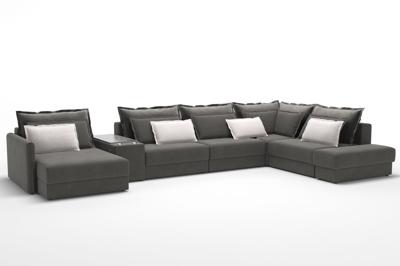 Диван Top concept Инканто диван-кровать с шезлонгом и баром бархат серый арт. 6291