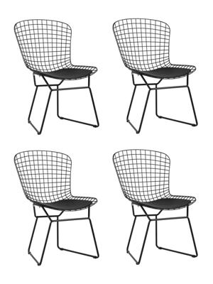 Комплект Stool Group Стул обеденный Bertoia черный с черной подушкой 4 шт арт. УТ000037503