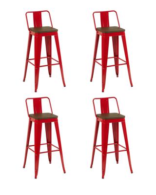 Комплект Stool Group Стул барный TOLIX со спинкой красный глянцевый + темное дерево KD 4 шт. арт. УТ000042403