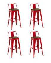 Комплект Stool Group Стул барный TOLIX со спинкой красный глянцевый + темное дерево KD 4 шт. арт. УТ000042403