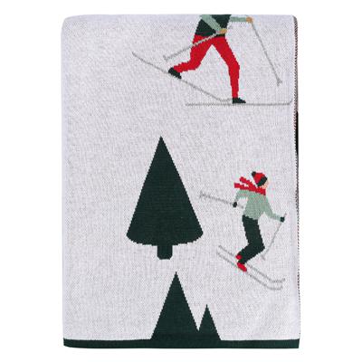 Комплект Tkano Плед из хлопка с новогодним рисунком let's ski из коллекции new year essential, 130x180 см арт. TK25-TH0004