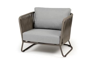 Кресло 4SIS "Багамы" кресло плетеное из роупа, каркас алюминий бежево-серый (RAL7006) муар, роуп серо-коричневый 23мм, ткань светло-серая арт. BAG-A-001 (RAL7006) Mua S-G-brown(H-gray)