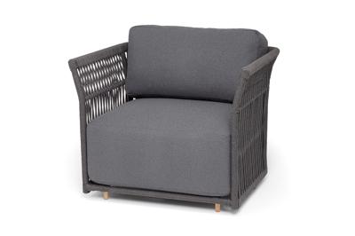 Кресло 4SIS "Лугано" кресло плетеное из роупа, каркас алюминий темно-серый (RAL7024) муар, роуп темно-серый круглый, ткань темно-серая YB25-0027 арт. LUG-A-001 RAL7024 Mua D-grey(D-grayYB25-0027)