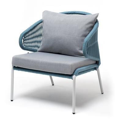 Кресло 4SIS "Милан" кресло плетеное из роупа, каркас алюминий светло-серый (RAL7035) муар, роуп бирюзовый круглый, ткань светло-серая арт. MIL-A-001 RAL7035 Mua blue(H-gray)