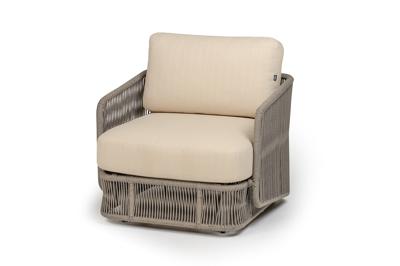 Кресло 4SIS "Альбано" кресло плетеное из роупа, каркас алюминий светло-серый (RAL7035) муар, роуп серый меланж круглый, ткань Mossle светло-бежевая арт. ALB-A-001 RAL7035 Mua mel-grey(beige100)