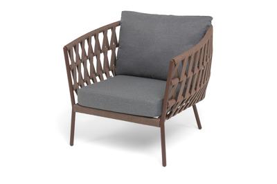 Кресло 4SIS "Диего" кресло плетеное из роупа, каркас алюминий коричневый (RAL8016) муар, роуп коричневый круглый, ткань темно-серая 027 арт. DIE-A-001 RAL8016 Mua brown(D-gray027)