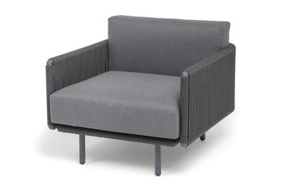 Кресло 4SIS "Джелло" кресло плетеное из роупа, каркас алюминий темно-серый (RAL7024) муар, роуп темно-серый круглый, ткань темно-серая 027 арт. JEL-A-001 RAL7024 Mua D-grey(D-gray027)